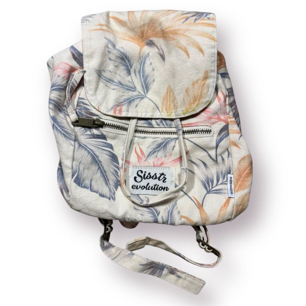 Sisstr Evolution Mini Backpack‎ Bag Knapsack Beige with Autumn Colored Leaves